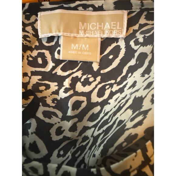 Michael Kors 100% Silk Blouse M | Black White Animal Print Balloon Sleeve Top - Picture 7 of 9